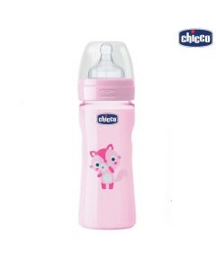 رضّاعة ويل بينغ من شيكو - 250 مل - زهر قطة لعمر شهرين فما فوق Chicco Will-Ping pink Baby Bottle - 250ml +2M من شيكو