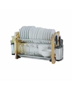 حمالة صحون - 35 × 70 × 30 سنتيمتر - Dish rack بأطراف خشبية