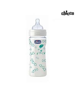 رضاعة زجاجية مع حلمة سيليكون لحديثي الولادة Chicco Glass Feeding Bottle With Silicone Teat 240ml من شيكو