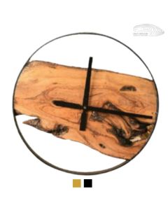 ساعة ديكور فنية بتصميم خشبي -متوفرة بلونين: أسود و ذهبي - بإطار دائري - من دار ديزاين