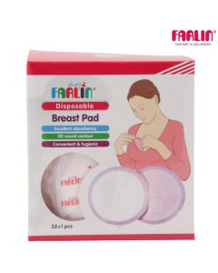 واقيات منع تسرب الحليب للاستعمال مرة واحدة-لون أبيض-Farlin Disposable Breast Pad 32+1 من فارلن