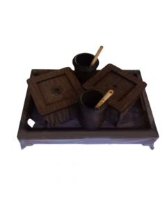 مجموعة أدوات المتة - مصنوعة من الخشب - لون بني