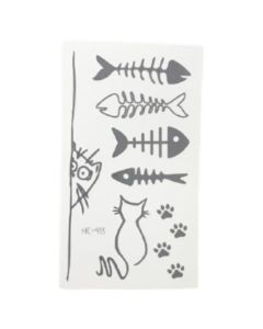 وشم تاتو مؤقت لاصق مضاد للماء - بتصميم سمك وقطط باللون الأسود - KING HORSE TATTO -HC-413 من كينغ هورس
